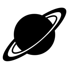 Simplistic Black and White Image of a Ringed Planet Floating in Space