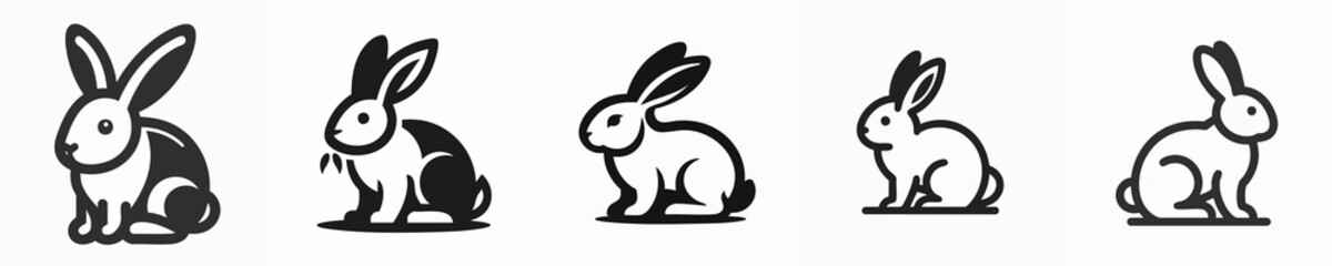 Rabbit Silhouette Outline Icon Set – Animal Vector Illustration