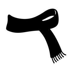 A simple solid black silhouette of a winter scarf with tassels