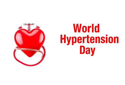 Awareness image for world hypertension day, with red heart and sphygmomanometer