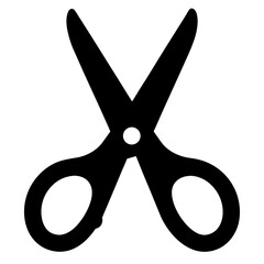 Simple minimalistic flat vector illustration of open black scissors on white background