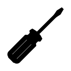 Black silhouette of a flathead screwdriver, construction tool for tightening screws