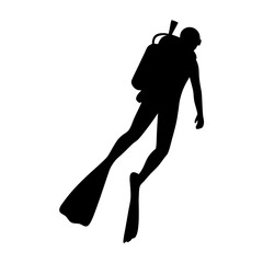 Silhouette of a Scuba Diver Exploring the Depths of the Ocean © pixostudio