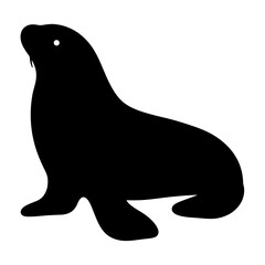 Black silhouette of a sea lion sitting, isolated on white background