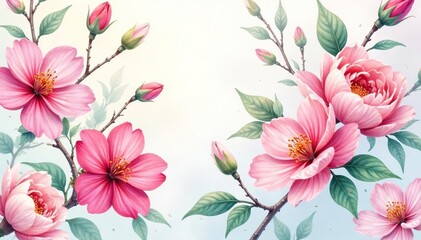 Delicate watercolor blossoms, endlessly repeating, repeat, print, botanical art