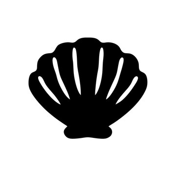 Elegant black silhouette of a seashell with radiating lines and scallop shape