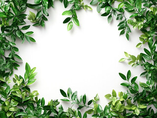 Fototapeta premium Green Leaves Creating A Natural Frame On The White Background