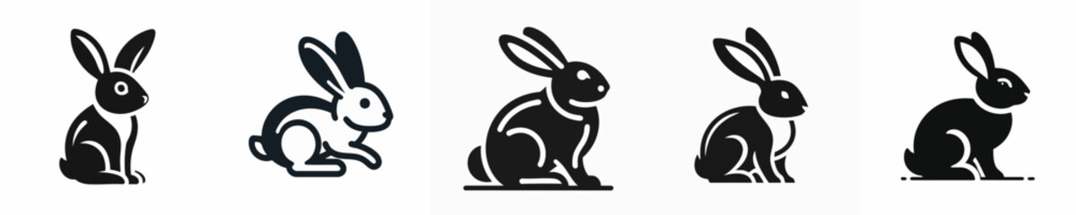 Rabbit Silhouette Outline Icon Set – Animal Vector Illustration