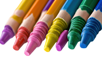 Close-up view of colorful crayons.  Sharp points of various colors