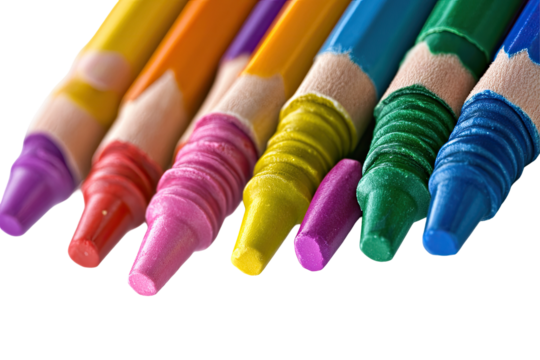 Close-up view of colorful crayons.  Sharp points of various colors