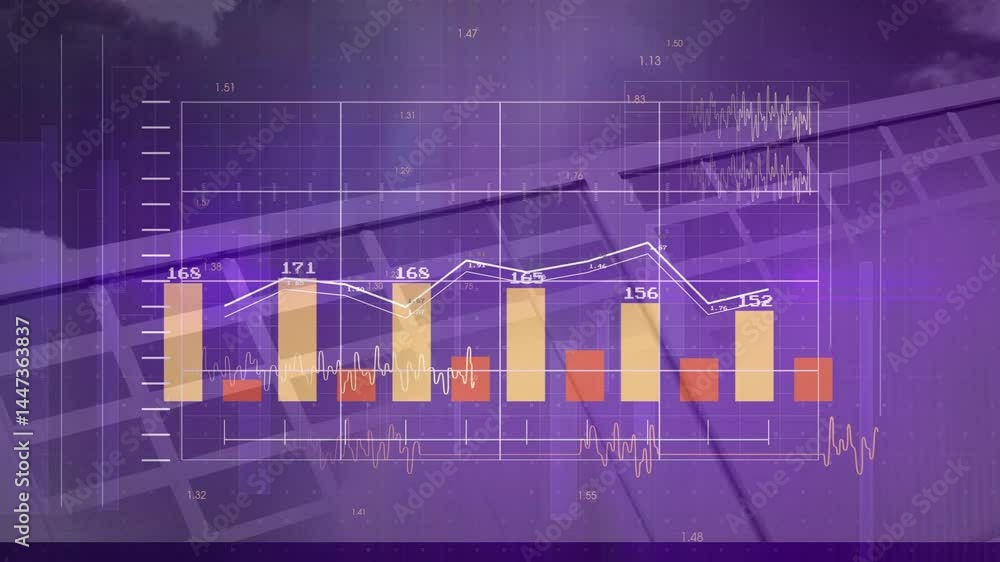 Poster data dashboard being visualized over solar backdrop showing grid overlay, bar charts and waveforms