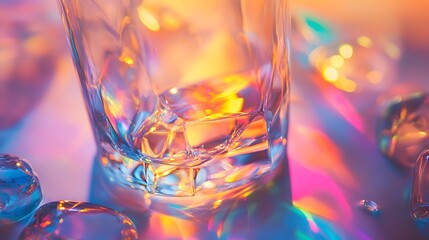 Captivating colors of ice cubes melting in a glass kitchen photo bright close-up beverage aesthetics
