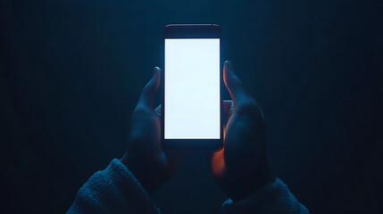 natural hand holding smartphone with blank screen, illuminated in moody atmosphere. image conveys sense of anticipation and modern technology Ai Generated