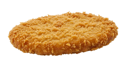 Crispy, golden-brown breaded fish patty, oval shape.  A delicious, fried food item
