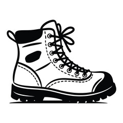 Hiking Boot Doodle funny, Silhouette, Vector, Icon, Logo, White Background.