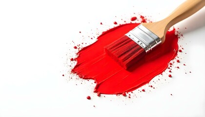 Paintbrush with red paint isolated over white background