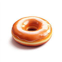 Classic glazed doughnut with smooth glaze and light fluffy texture on white background