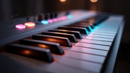 Electronic keyboard keys with illuminated pads for musical creativity