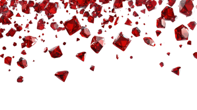 Red Diamonds Falling Isolated on Clean White Background