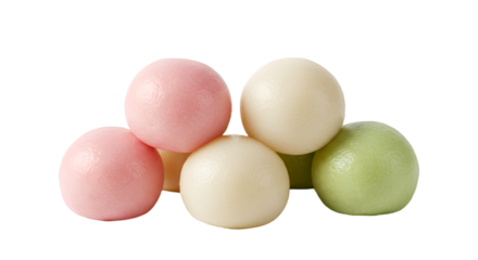 Stacked Japanese mochi in pastel colors of pink, white, and green