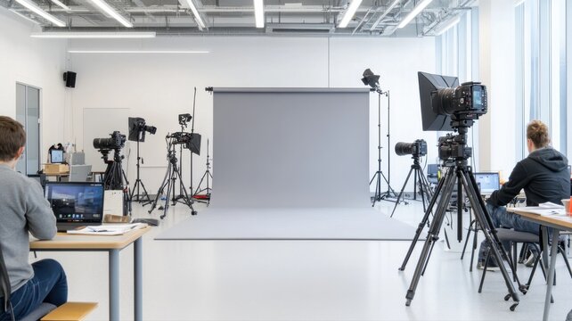 Photography Studio Setup with Cameras and Background studio photography cameras backdrop background