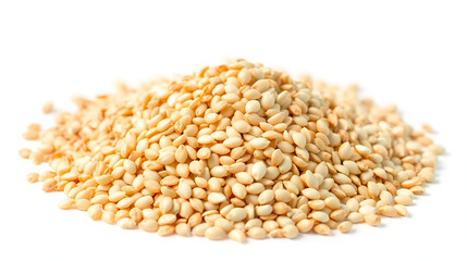 Fototapeta premium Heap of decorticated sesame seeds isolated on white.