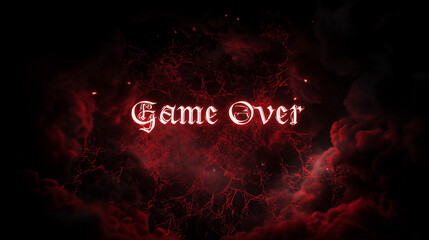 赤い稲妻と煙に包まれたGAME OVER画面の幻想演出（ゲーム・デジタル・IT）
