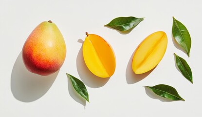 Fresh Mango Slices and Leaves