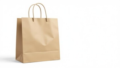 Empty brown paper shopping bag isolated on white background, eco bag, handle