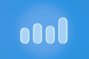 3d Glass holographic bar chart, graph or diagram icon. Green Rainbow crystal data analysis columns gradient line up. Financial growth statistic for business presentation, web design. 3D render.