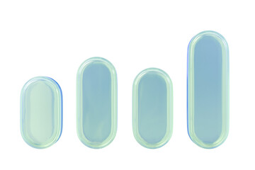 3d Glass holographic bar chart, graph or diagram icon. Green Rainbow crystal data analysis columns gradient line up. Financial growth statistic for business presentation, web design. 3D render.