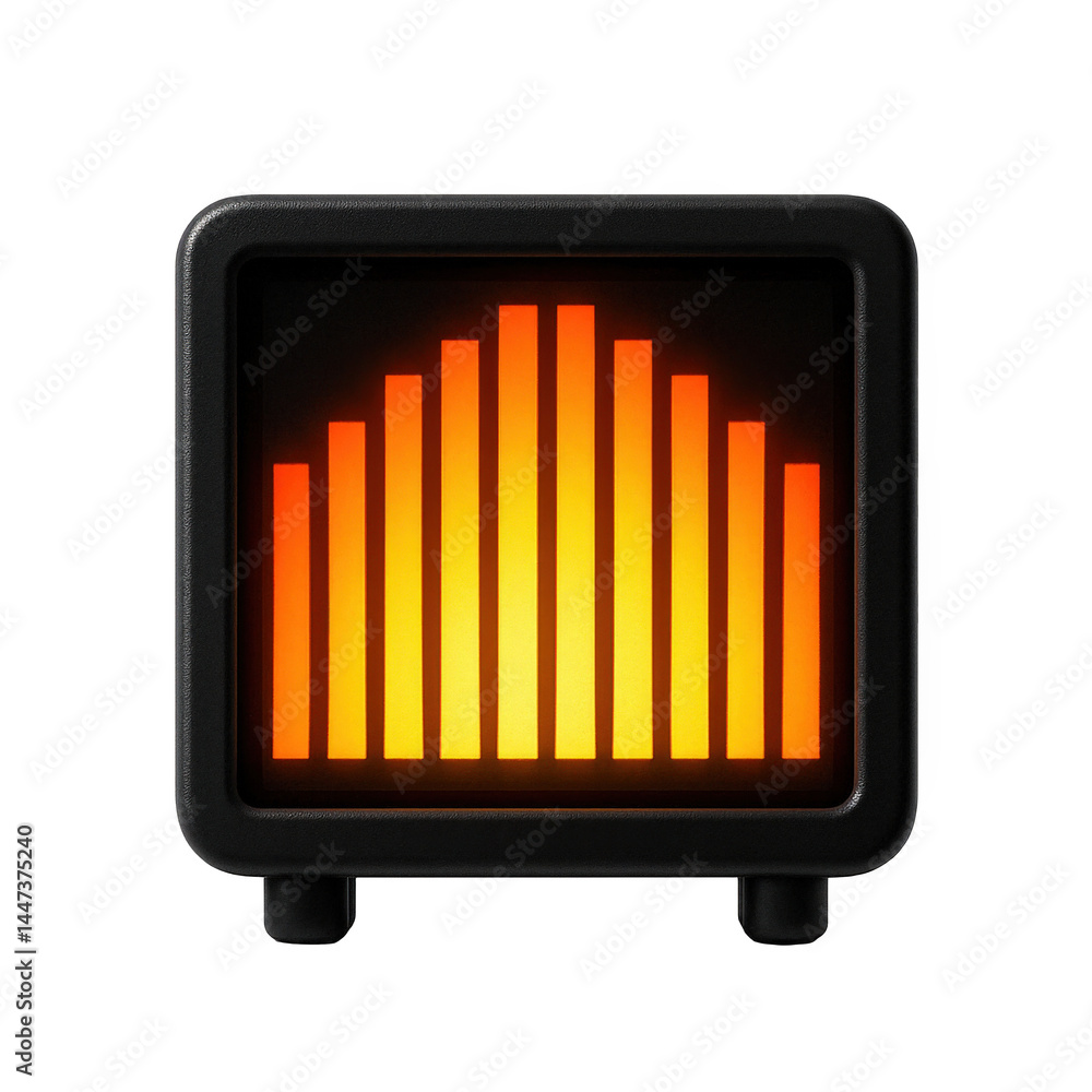 Poster sleek black electronic device showing an eye-catching illuminated display of dynamic orange and yell