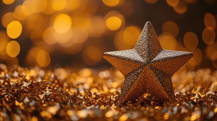 Golden Star Ornament Amidst Sparkling Festive Lights