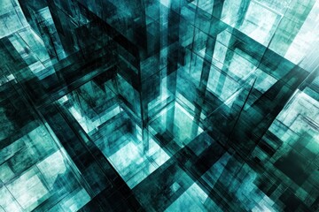 Abstract Teal Geometric Structure Design Image