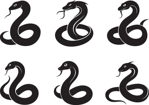 set of snake silhouette, black and white silhouette, vector and&nbsp;illustration