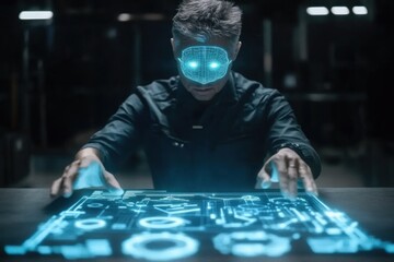 Man Interacts With Futuristic Holographic Interface Technology