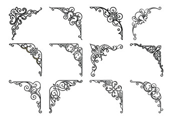 Set vintage frame corners design elements. Vintage line decoration frames collection. Vector illustration