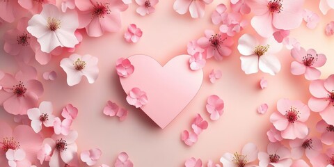Pink Flowers Surround a Delicate Pink Heart Shape