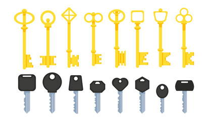 Illustrations of a set of keys for locks in a simple style