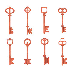 Illustrations of a set of keys for locks in a simple style