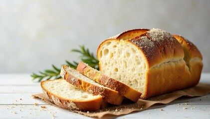 Artisan bread, rustic setting, pristine white, loaf, texture