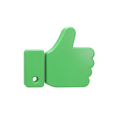 3D rendered, light green, stylized thumbs-up hand gesture