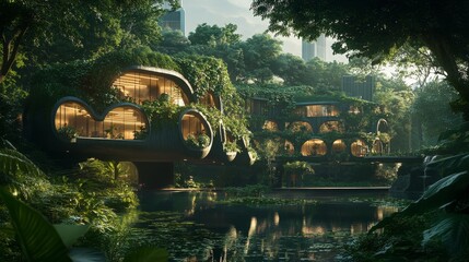 Businesses are increasingly aware of nature and showing it in their reports using green themes and images of buildings. There is space for adding text.
