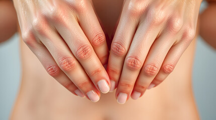 Fototapeta premium Hands. Detailed texture of human skin. Close up shot of young caucasian female body. Skincare, bodycare, healthcare, hygiene and medicine concept. Looks beauty and well-kept. Dermatology.