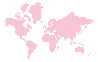 Simplified vector illustration of world map in pink color