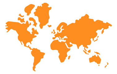 Simplified vector illustration of world map in orange color