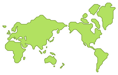 Simplified vector illustration of world map in green color