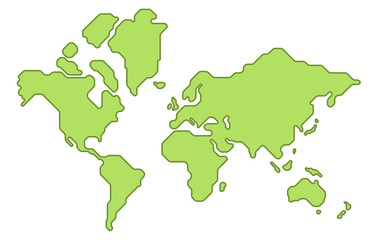 Simplified vector illustration of world map in green color