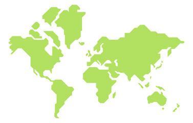 Simplified vector illustration of world map in green color