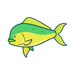 Mahi mahi fish illustration drawing of a dolphin fish ocean sea life marine animal art vector design